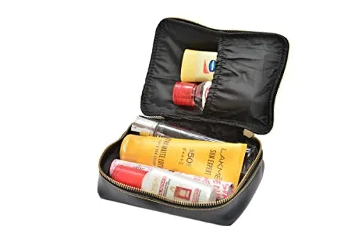 Customized Women's Buttoned Leather Bag   Mini Make up Kit - Black Black