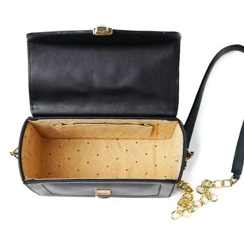 Customized Women's Buttoned Leather Bag   Mini Make up Kit - Black Black