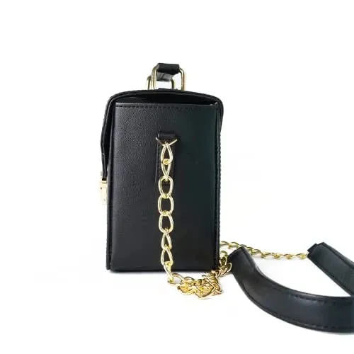 Customized Women's Buttoned Leather Bag   Mini Make up Kit - Black Black