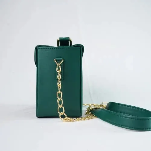 Customized Women's Buttoned Leather Bag   Mini Make up Kit - Green Grey