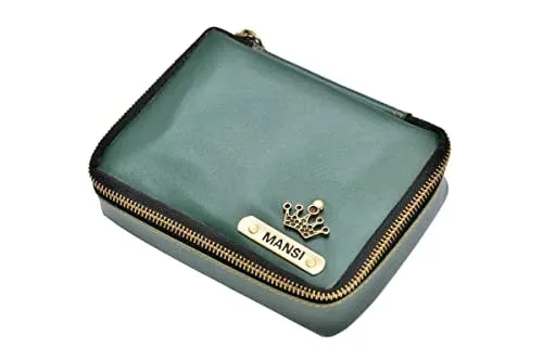 Customized Women's Buttoned Leather Bag   Mini Make up Kit - Grey Olive Green