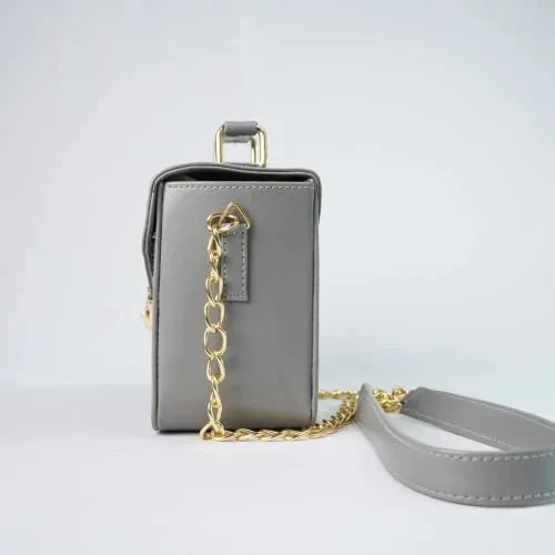 Customized Women's Buttoned Leather Bag   Mini Make up Kit - Grey Tan
