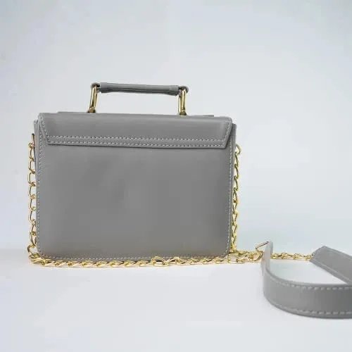 Customized Women's Buttoned Leather Bag   Mini Make up Kit - Grey Tan
