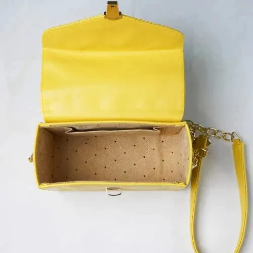 Customized Women's Buttoned Leather Bag   Mini Make up Kit - Yellow Royal Blue