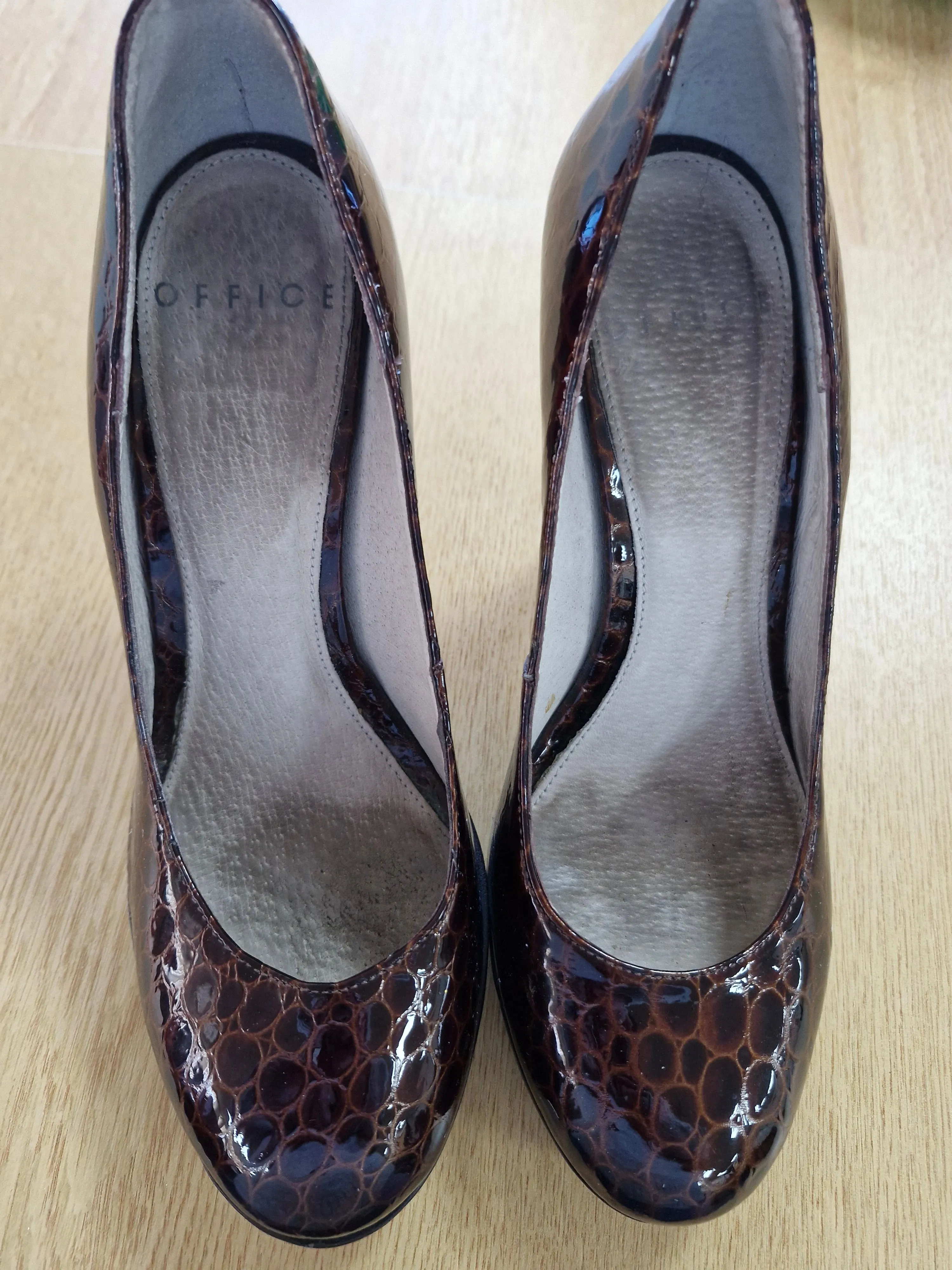 Dark Brown Animal Print Patent Plaform well worn shoes / UK6