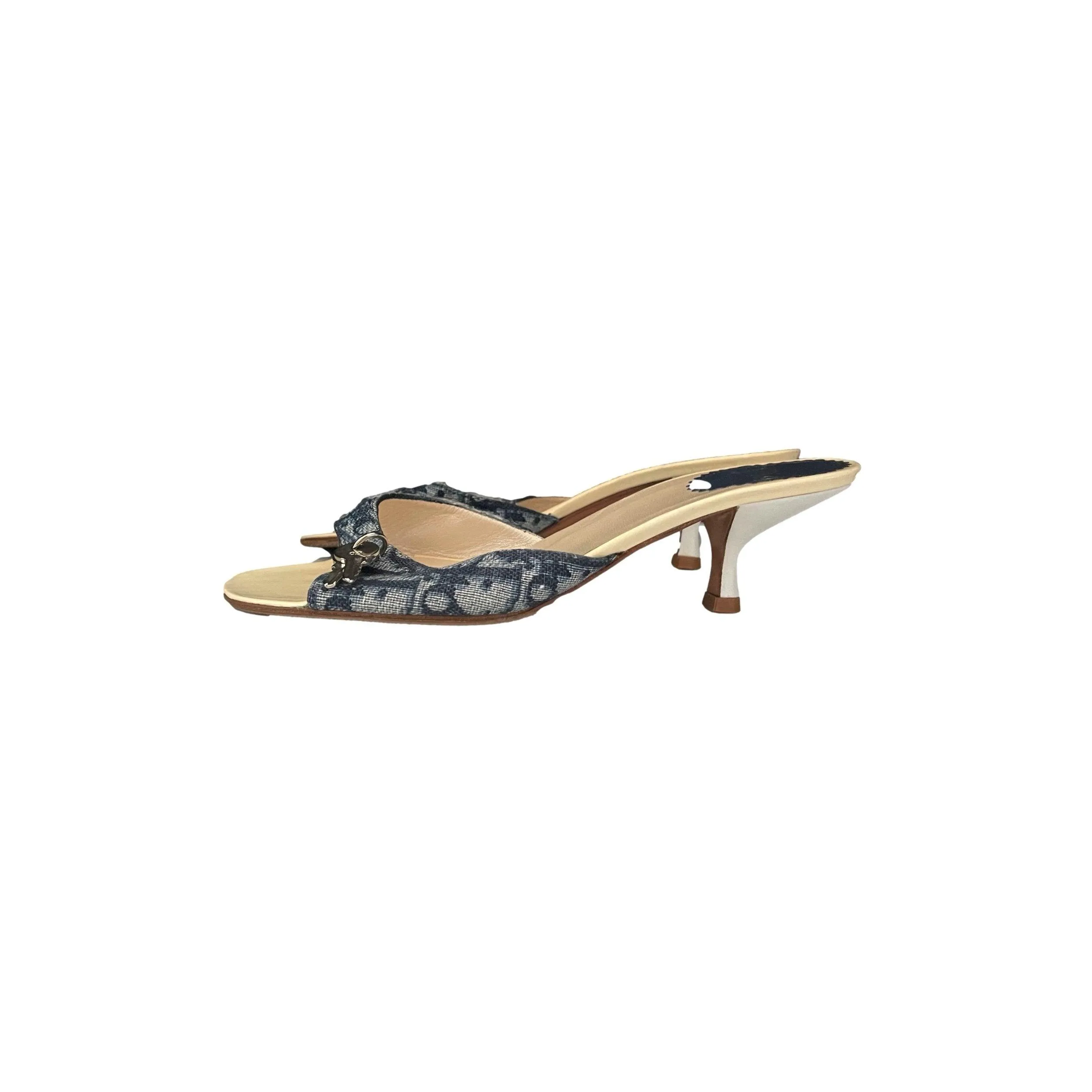 Dior Blue Monogram Lock Key Kitten Heels