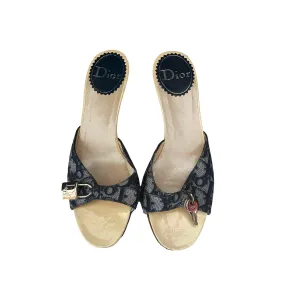 Dior Blue Monogram Lock Key Kitten Heels