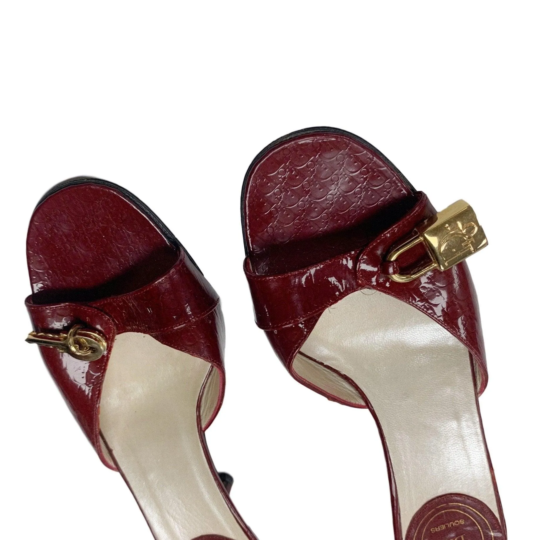 Dior Red Leather Lock & Key Kitten Heels