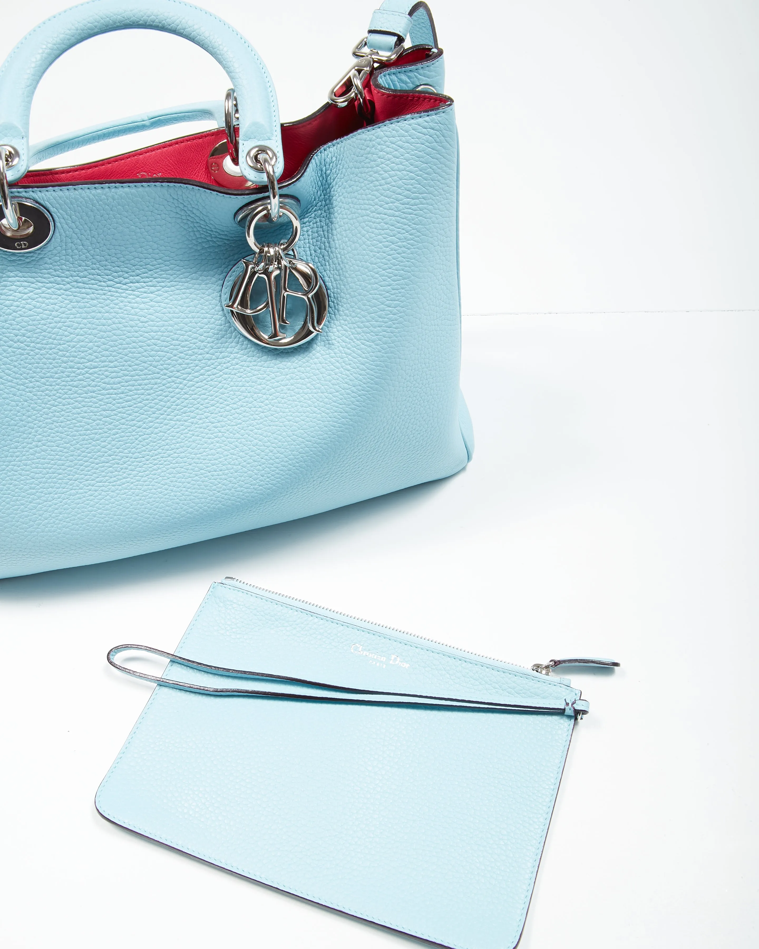 Dior Tiffany Blue Dior Pebbled Leather Diorissimo Large Tote Bag