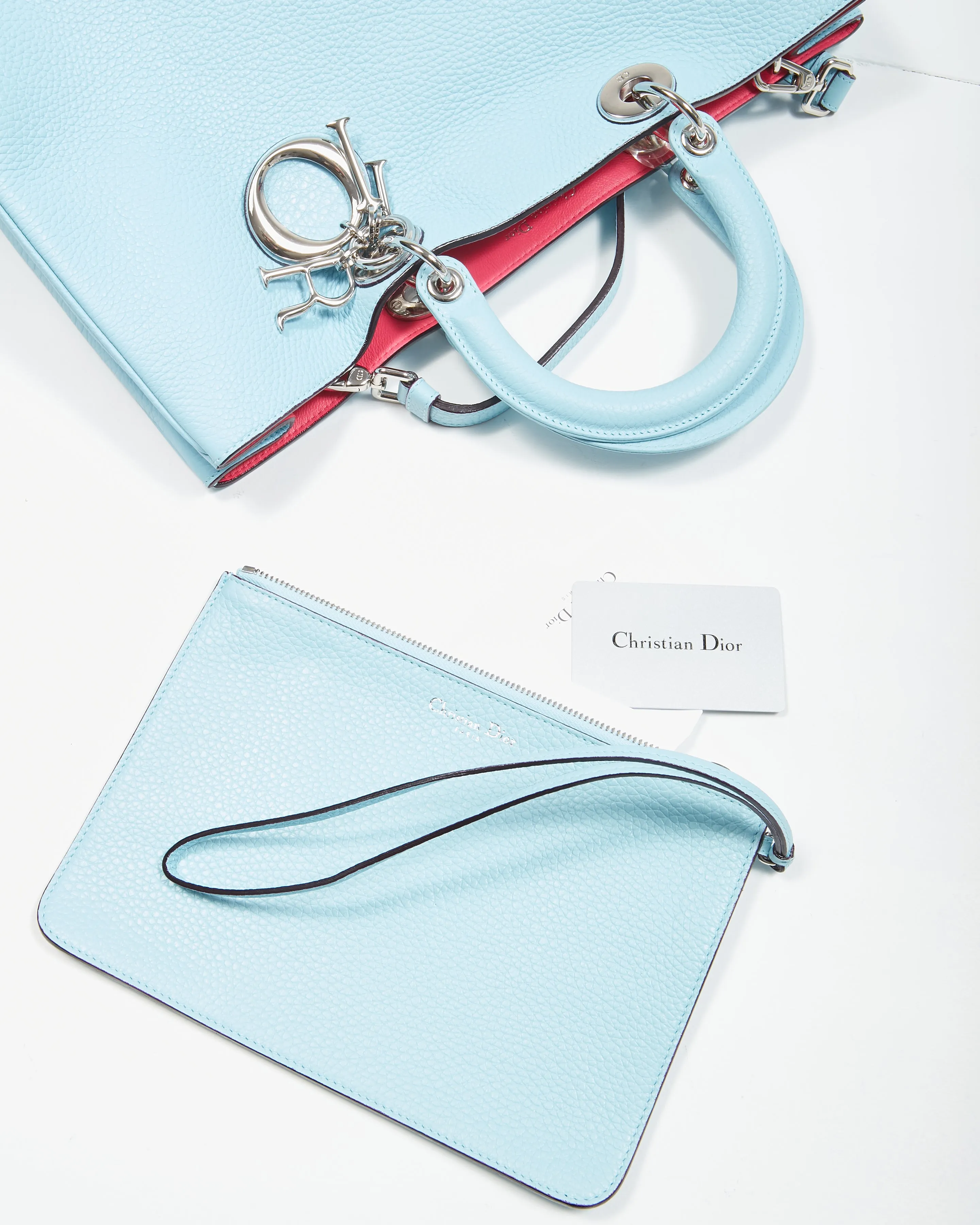 Dior Tiffany Blue Dior Pebbled Leather Diorissimo Large Tote Bag