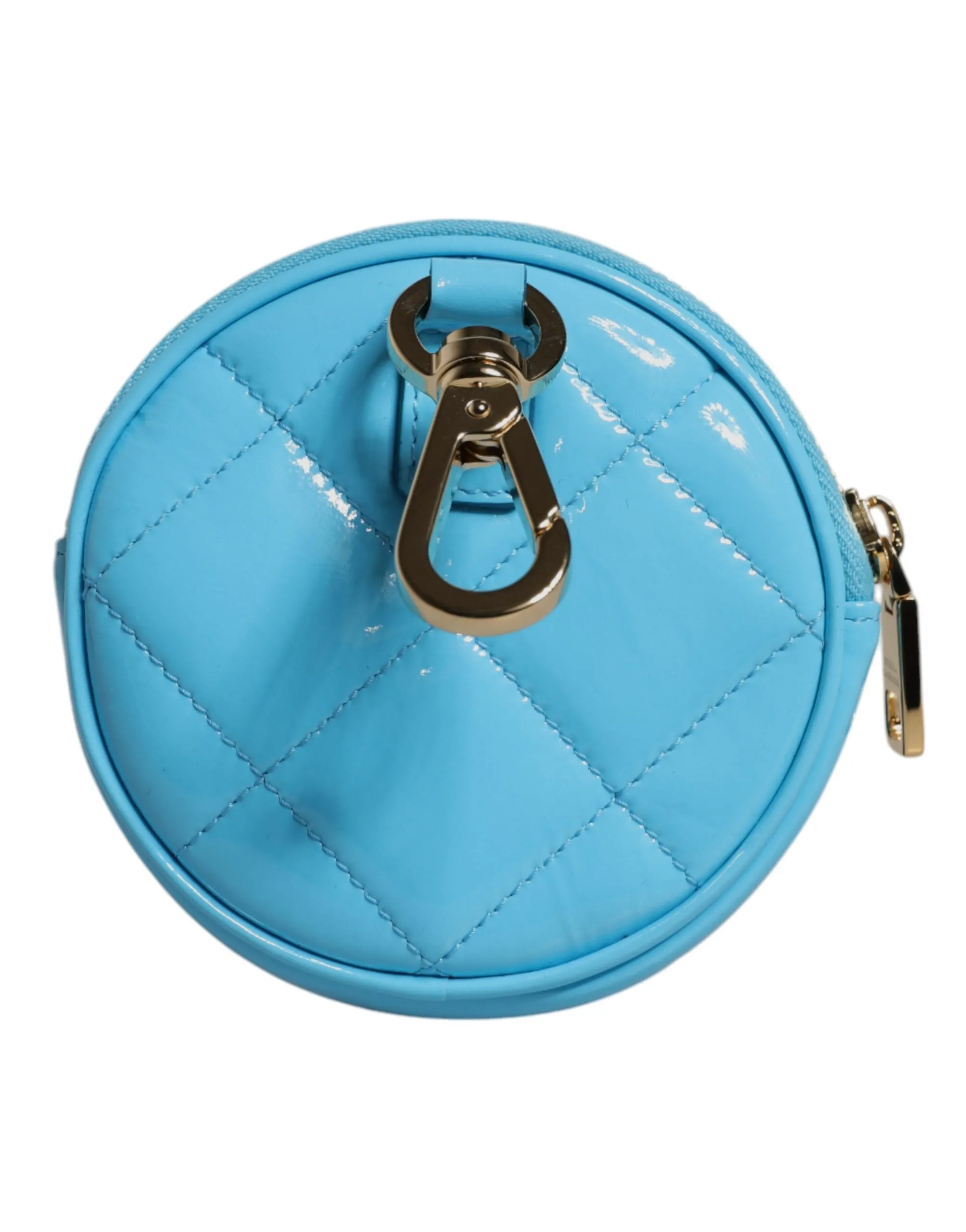 Dolce & Gabbana Light Blue Lamb Leather DG Crystal Round Coin Purse Wallet