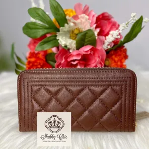 Double ZIp Brown Quilted Zip Wallet