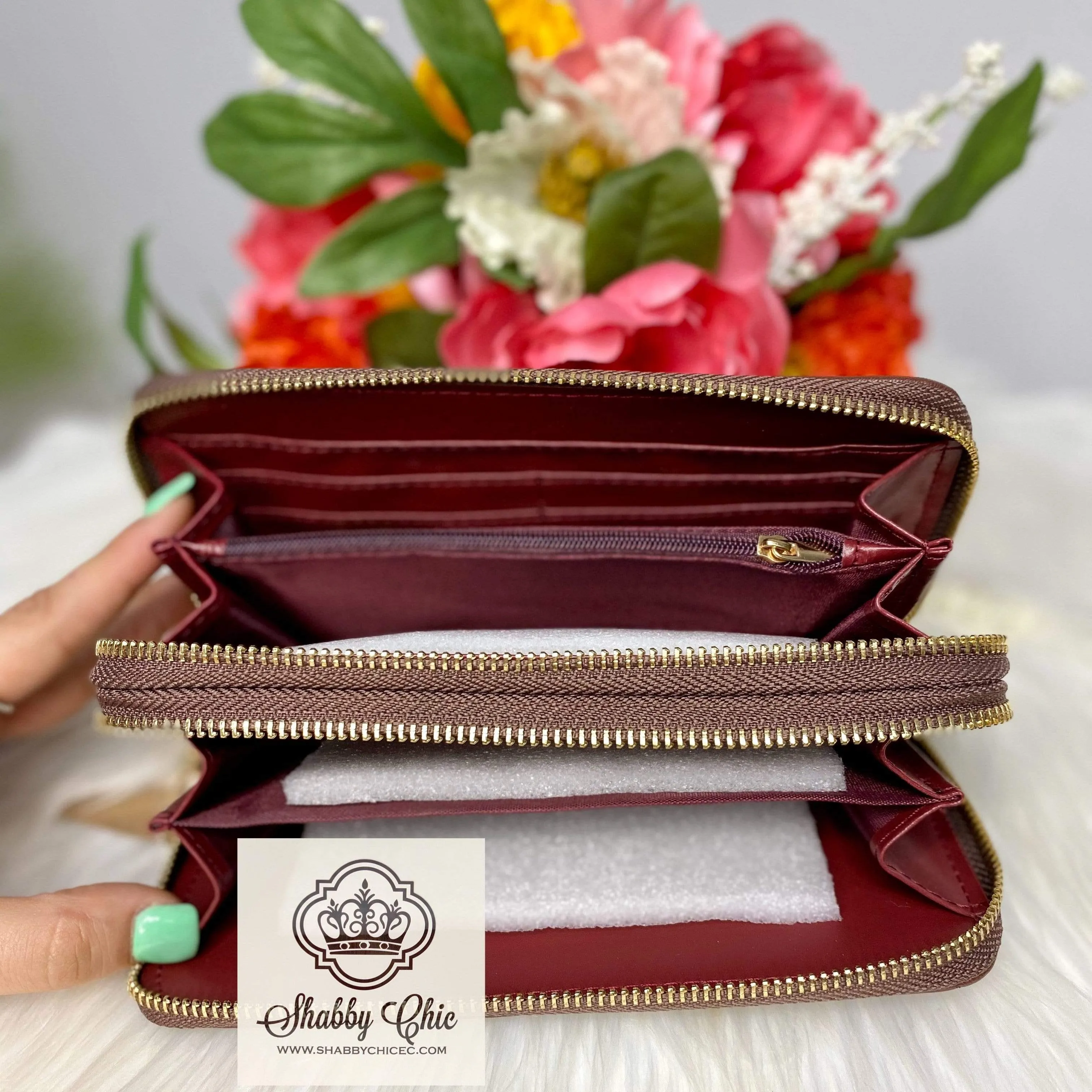 Double ZIp Brown Quilted Zip Wallet