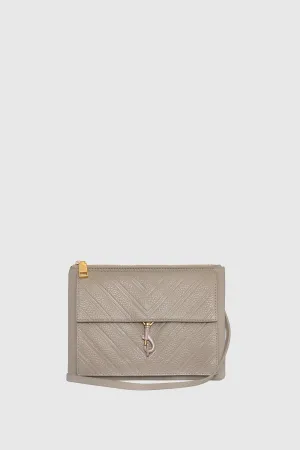 Edie Embossed Top Zip Crossbody Bag In Oyster