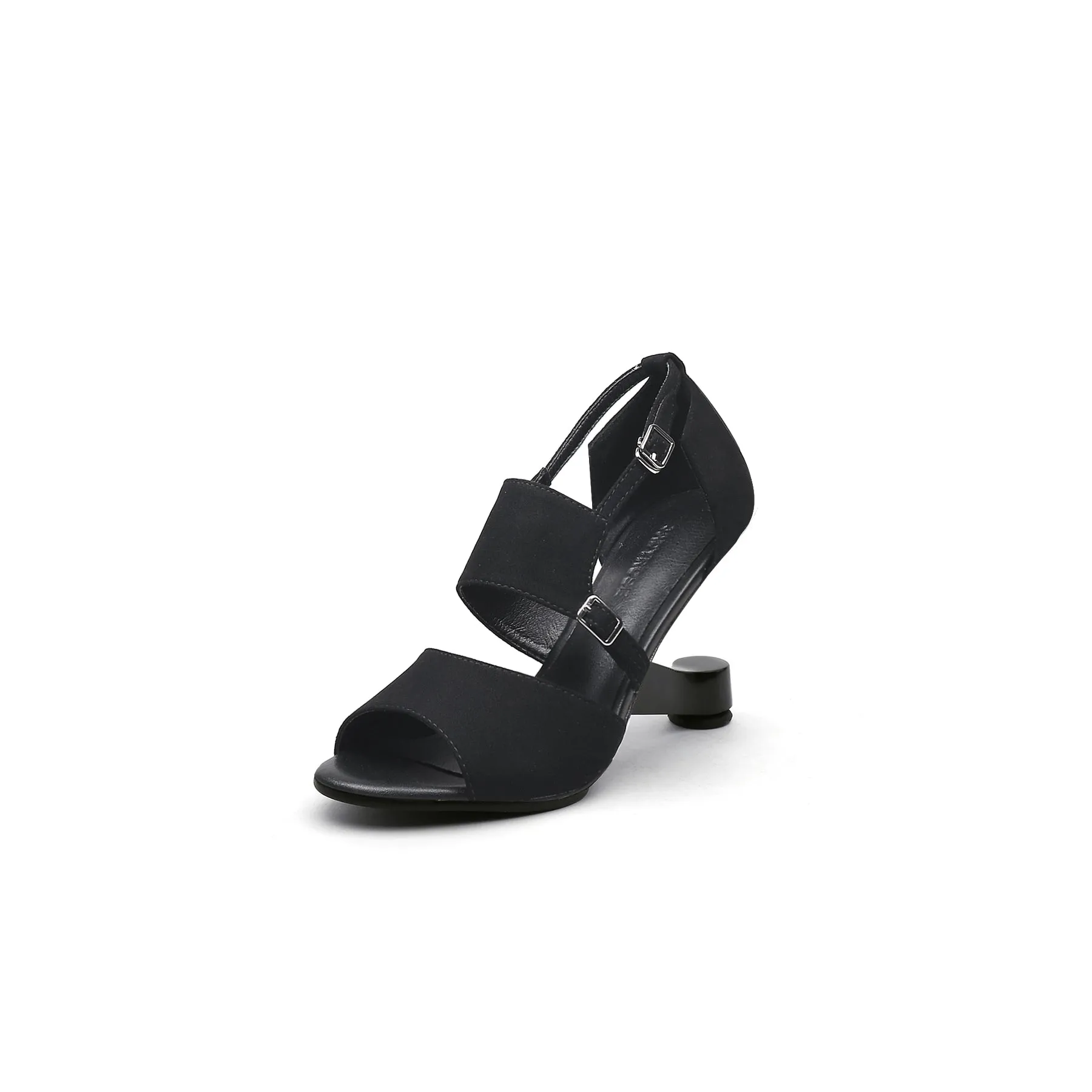 Elevator Heel Peep Toe Sandal Black