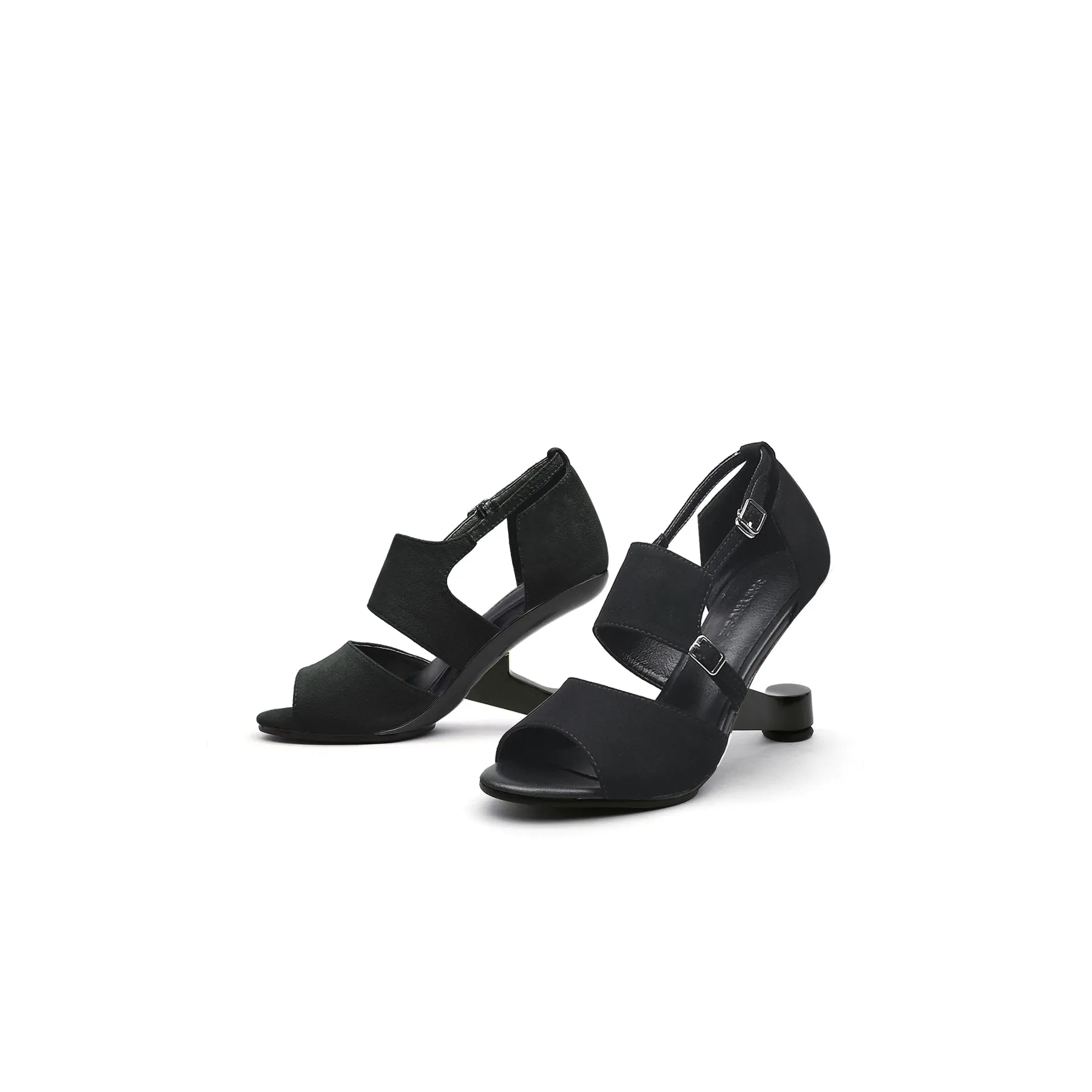Elevator Heel Peep Toe Sandal Black