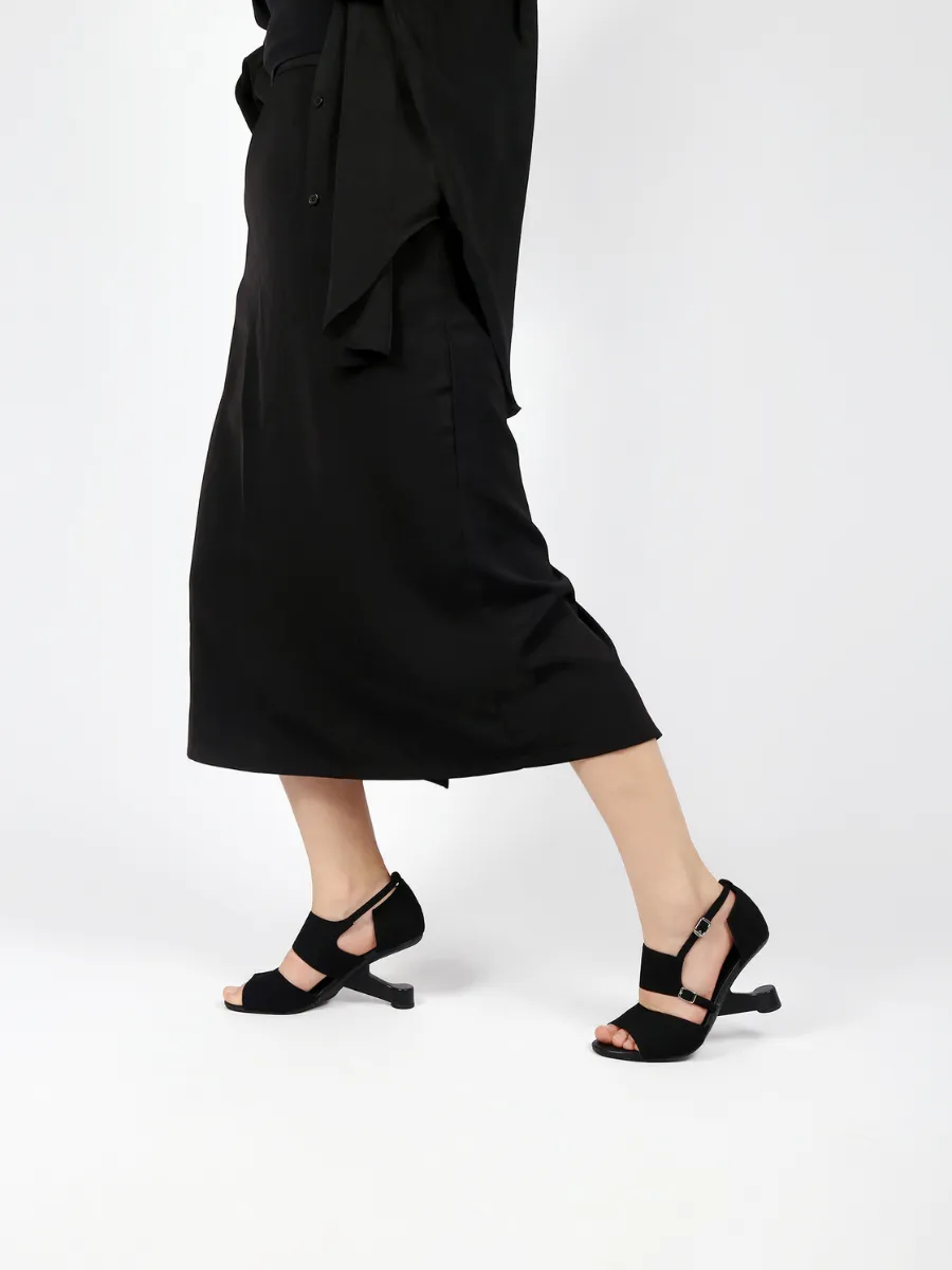Elevator Heel Peep Toe Sandal Black