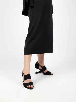 Elevator Heel Peep Toe Sandal Black