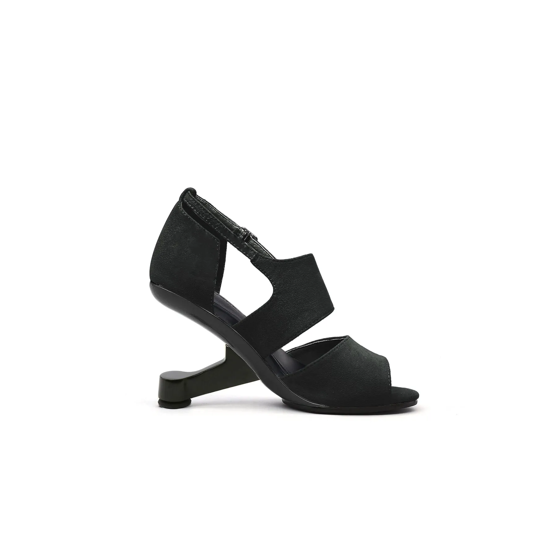 Elevator Heel Peep Toe Sandal Black