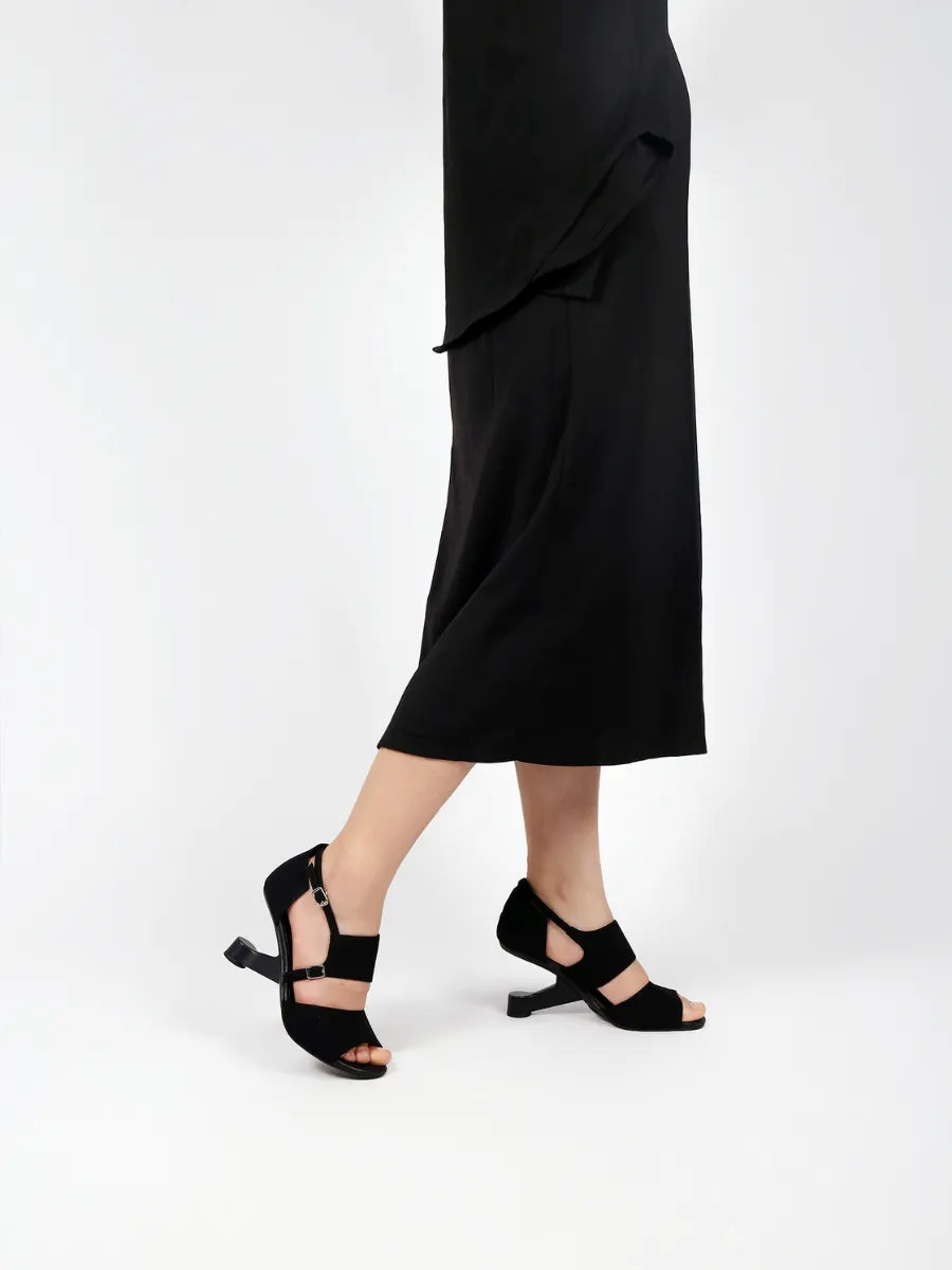 Elevator Heel Peep Toe Sandal Black
