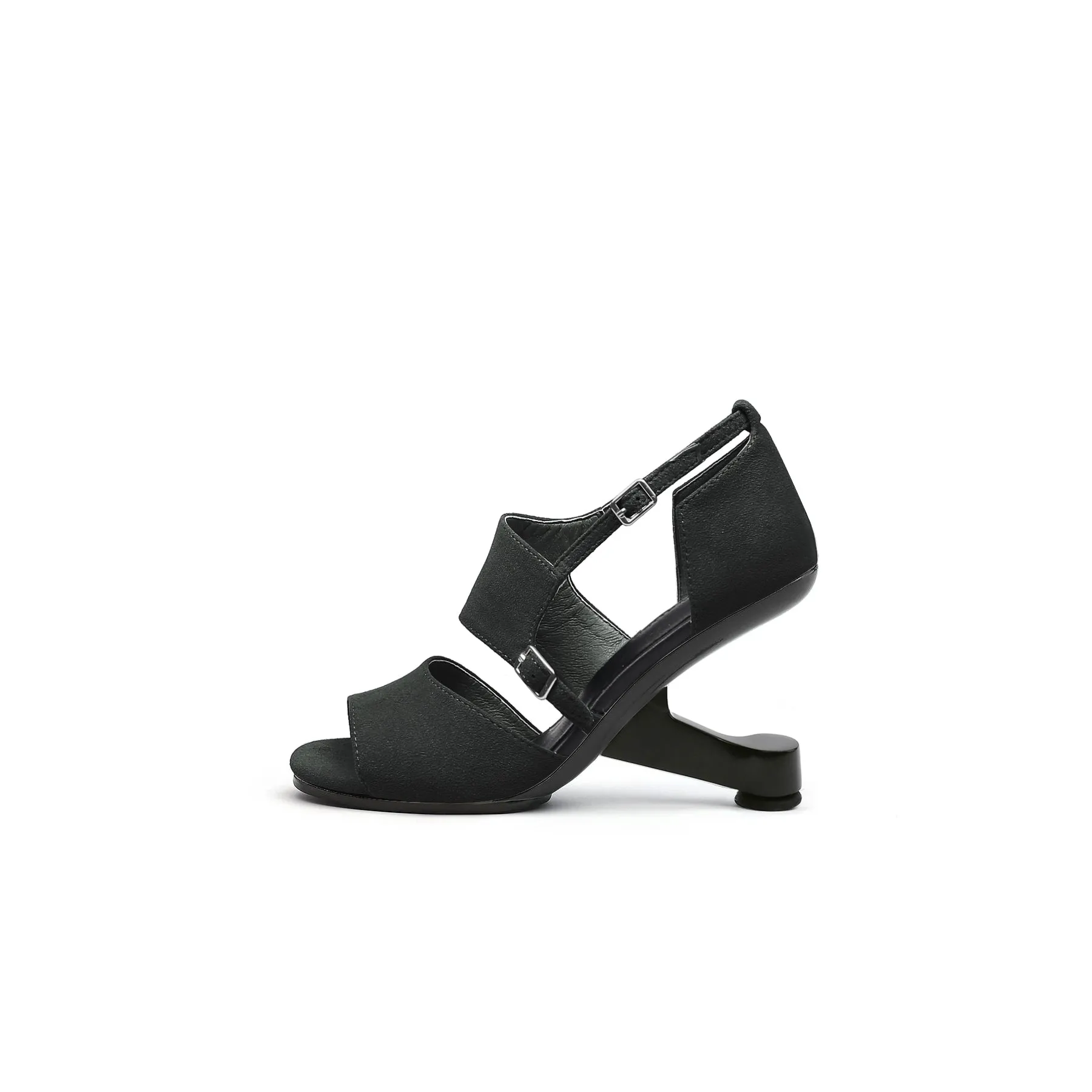 Elevator Heel Peep Toe Sandal Black