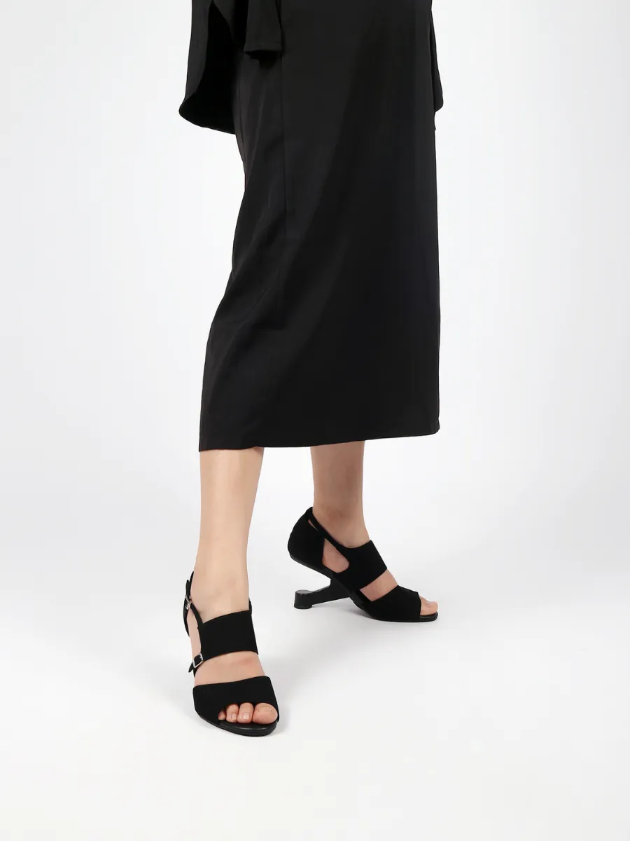 Elevator Heel Peep Toe Sandal Black
