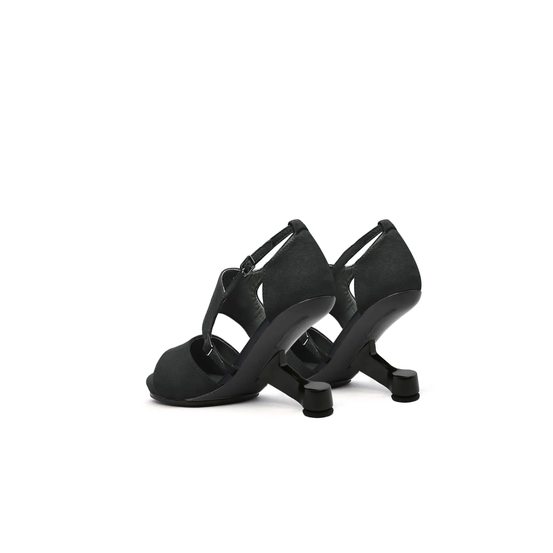 Elevator Heel Peep Toe Sandal Black