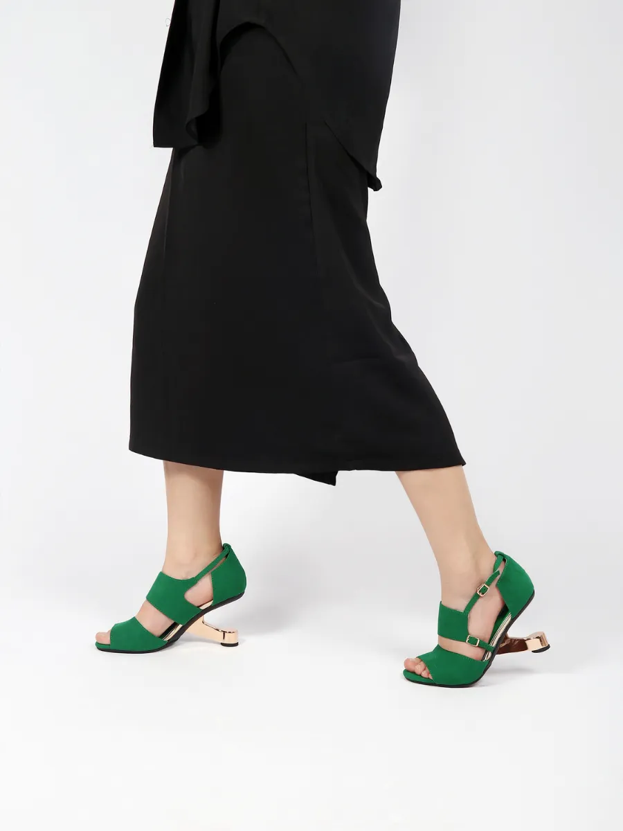 Elevator Heel Peep Toe Sandal Green