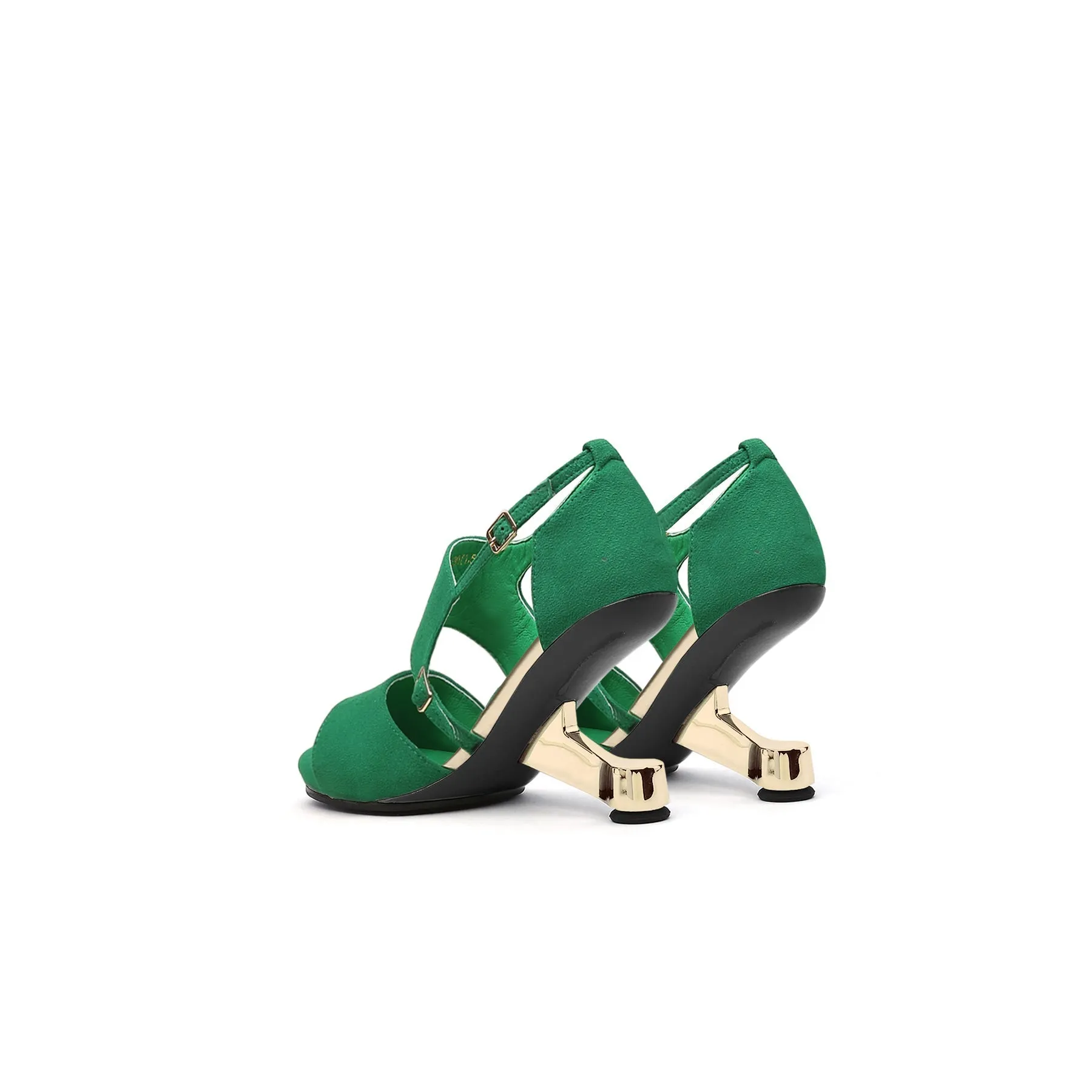 Elevator Heel Peep Toe Sandal Green