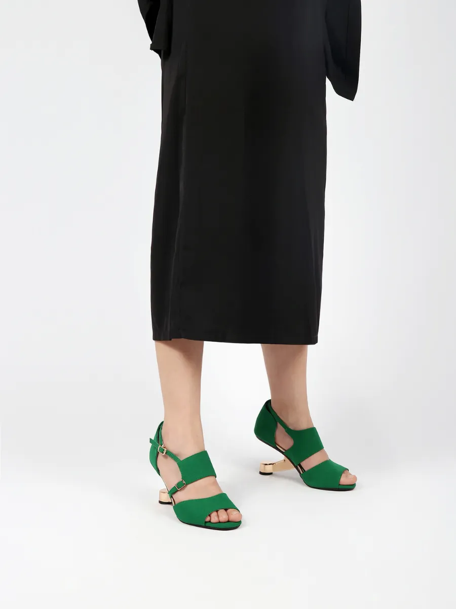 Elevator Heel Peep Toe Sandal Green