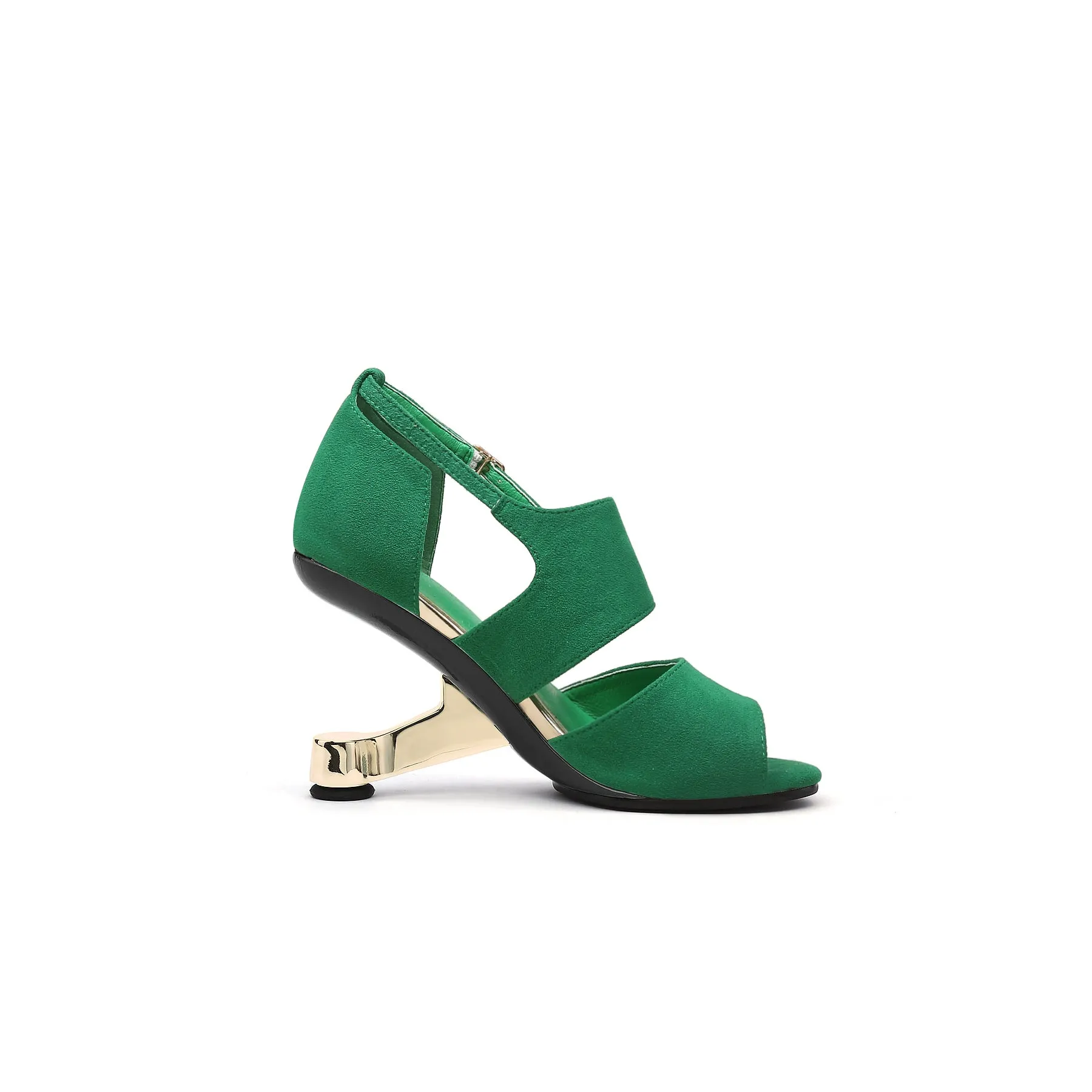 Elevator Heel Peep Toe Sandal Green