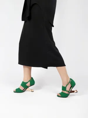 Elevator Heel Peep Toe Sandal Green