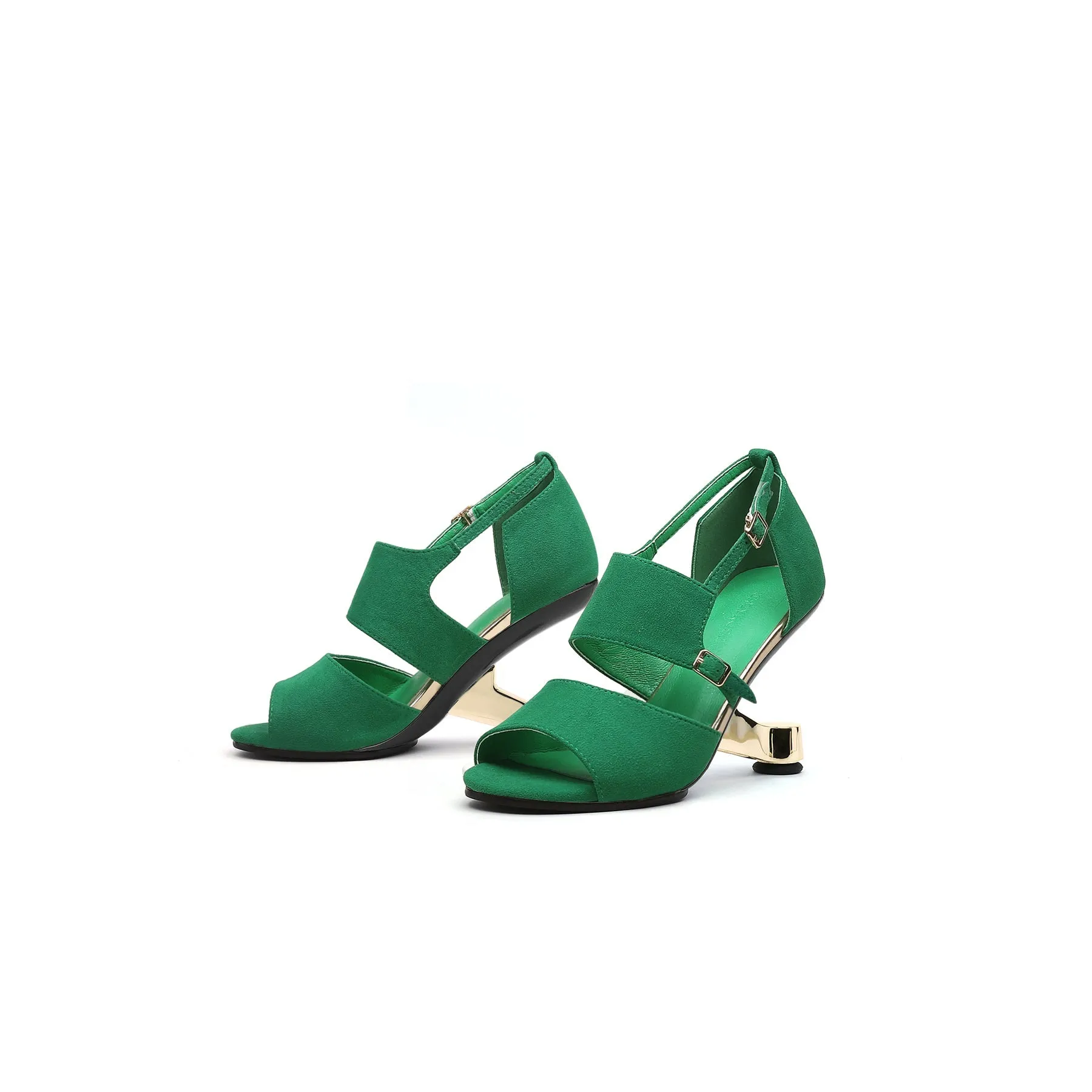 Elevator Heel Peep Toe Sandal Green