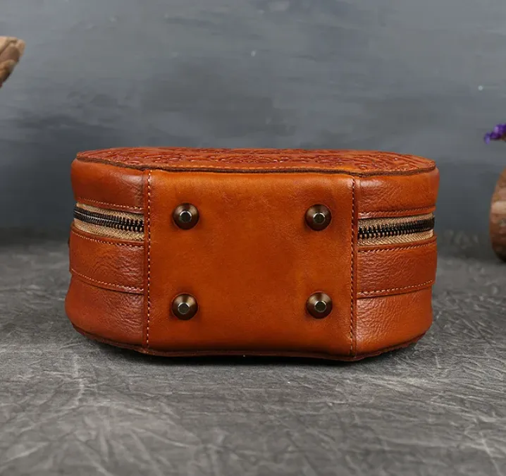 Embossed Circle Leather Crossbody Bag