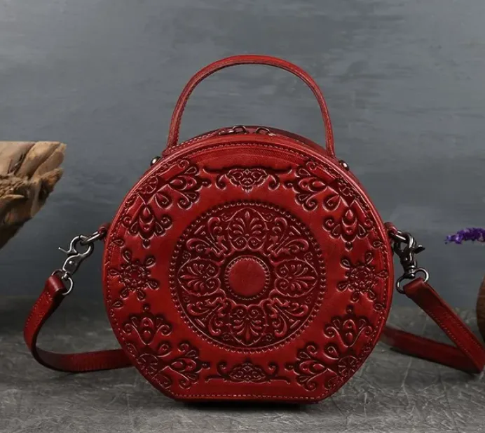 Embossed Circle Leather Crossbody Bag