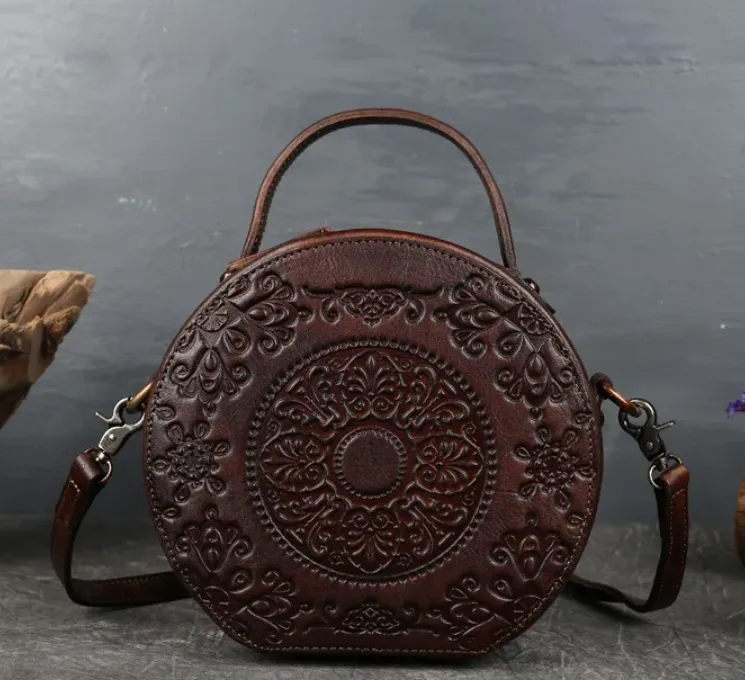 Embossed Circle Leather Crossbody Bag