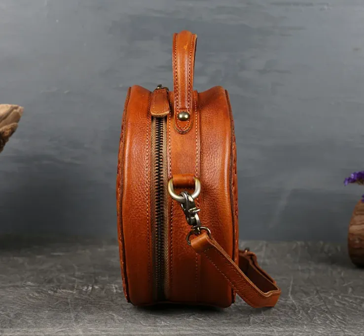 Embossed Circle Leather Crossbody Bag