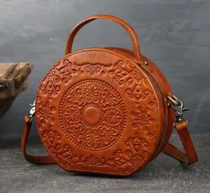 Embossed Circle Leather Crossbody Bag