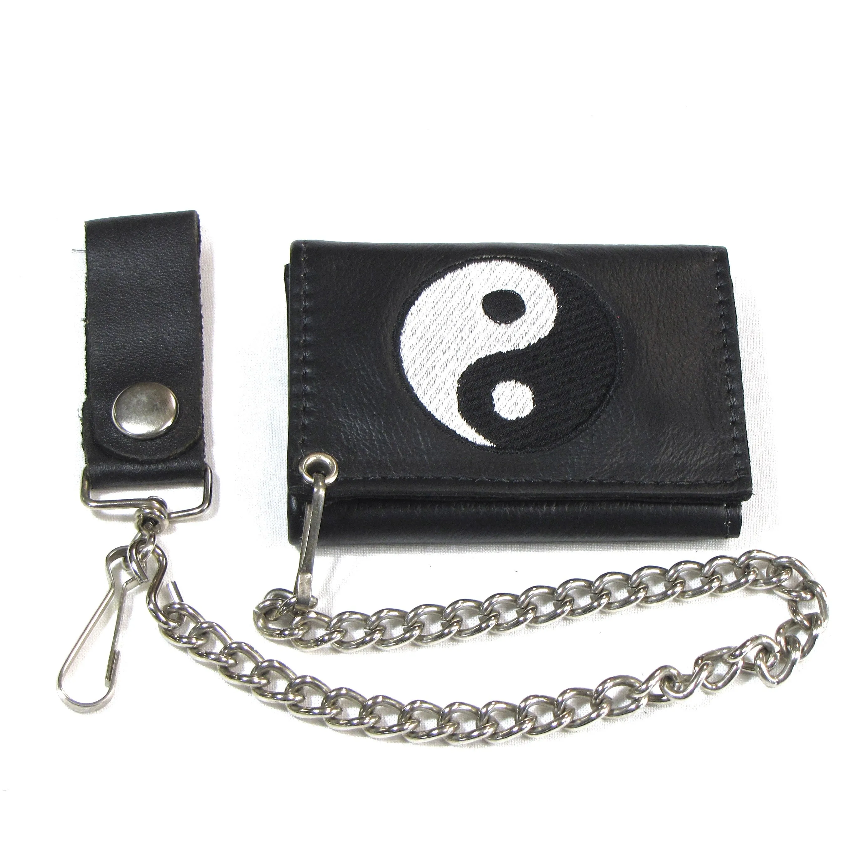 Embroidered Tri-Fold Wallet w/ Chain- Yin Yang