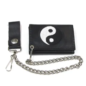 Embroidered Tri-Fold Wallet w/ Chain- Yin Yang