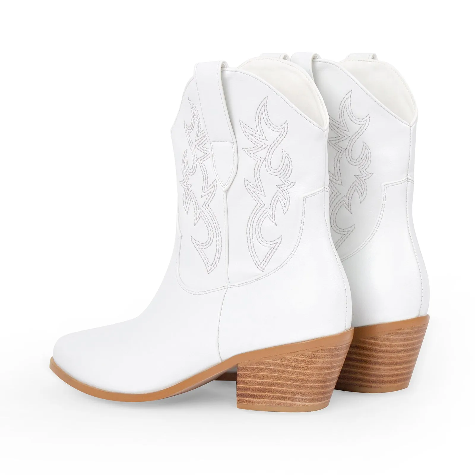 Embroidery Pointed Toe Chunky Ankle Boots