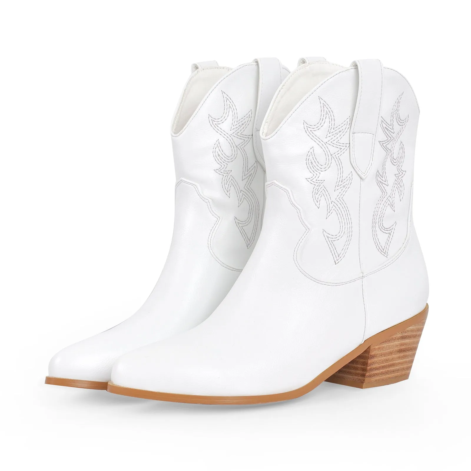 Embroidery Pointed Toe Chunky Ankle Boots