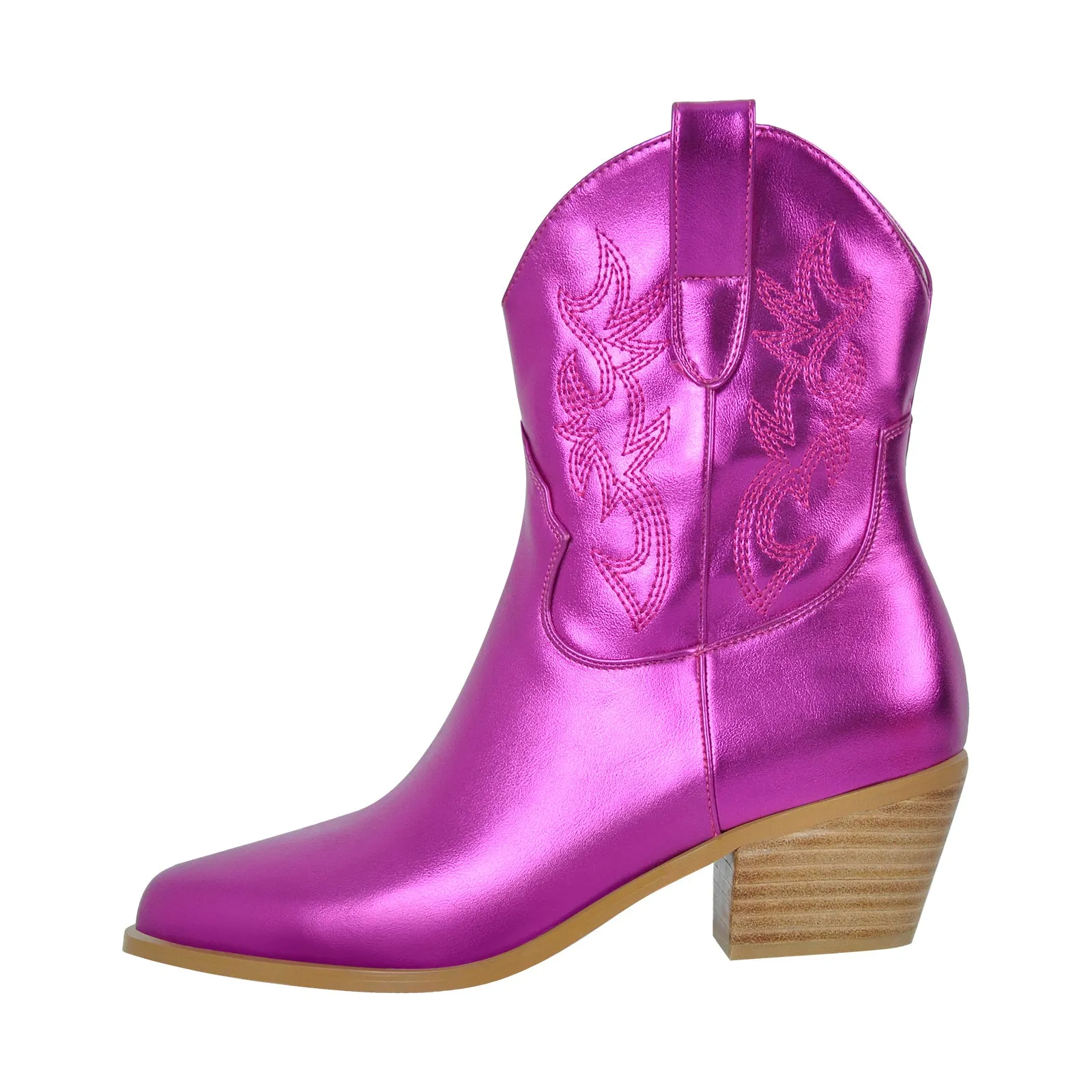 Embroidery Pointed Toe Chunky Ankle Boots