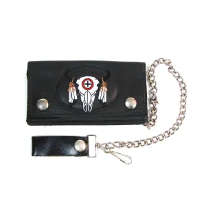 EP813-TT  6" Embroidered Patch Biker Wallet- Native Longhorn Skull
