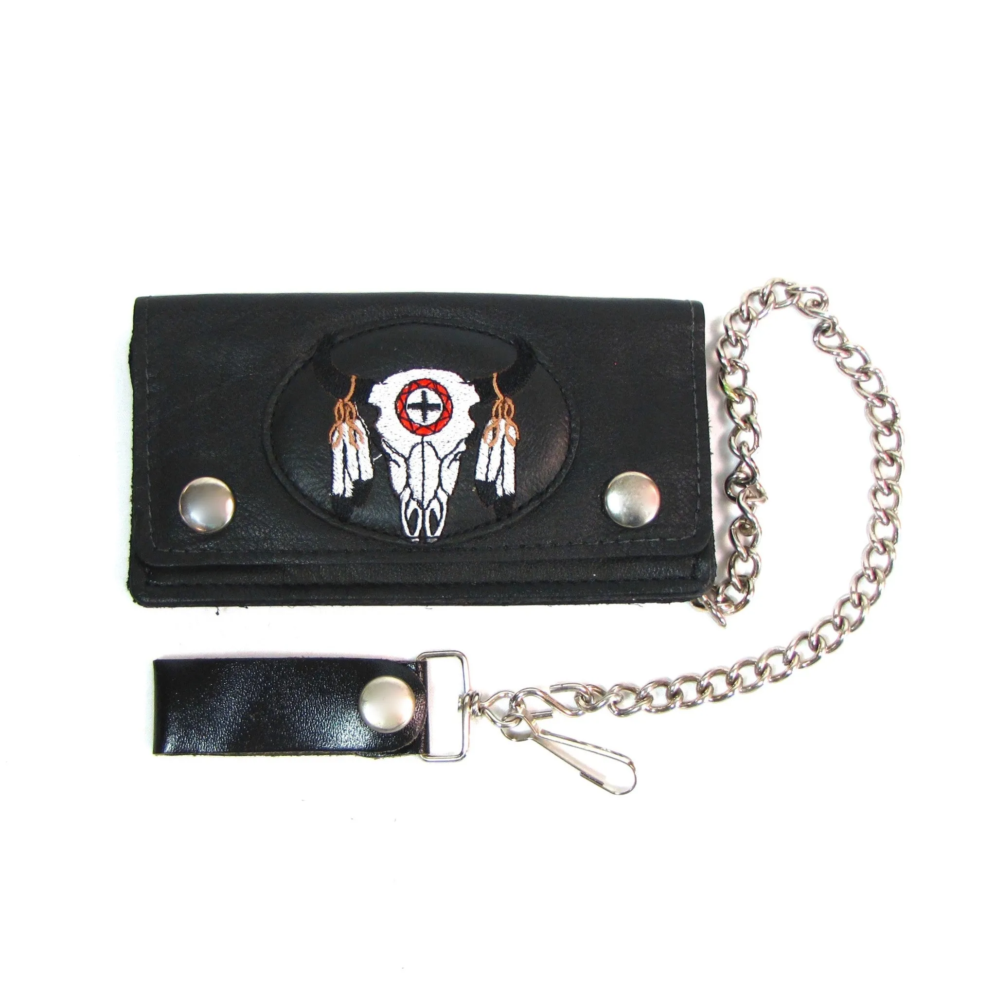 EP813-TT  6" Embroidered Patch Biker Wallet- Native Longhorn Skull