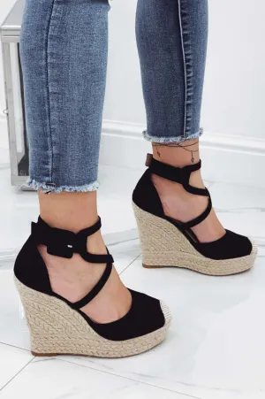 Espadrilles nere con zeppa e fasce ad incrocio