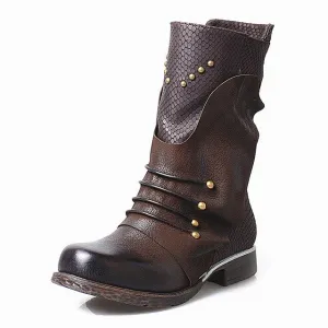 Fashion Rivet Genuine Leather Women's Shoes Winter Ankle Boots