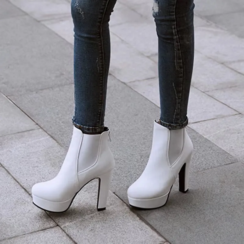 Fashion Women'S Ankle Boots Platform Sexy High Heels Short Boot for Women Black White Heels Party Shoes Ladies Large Size 48 50