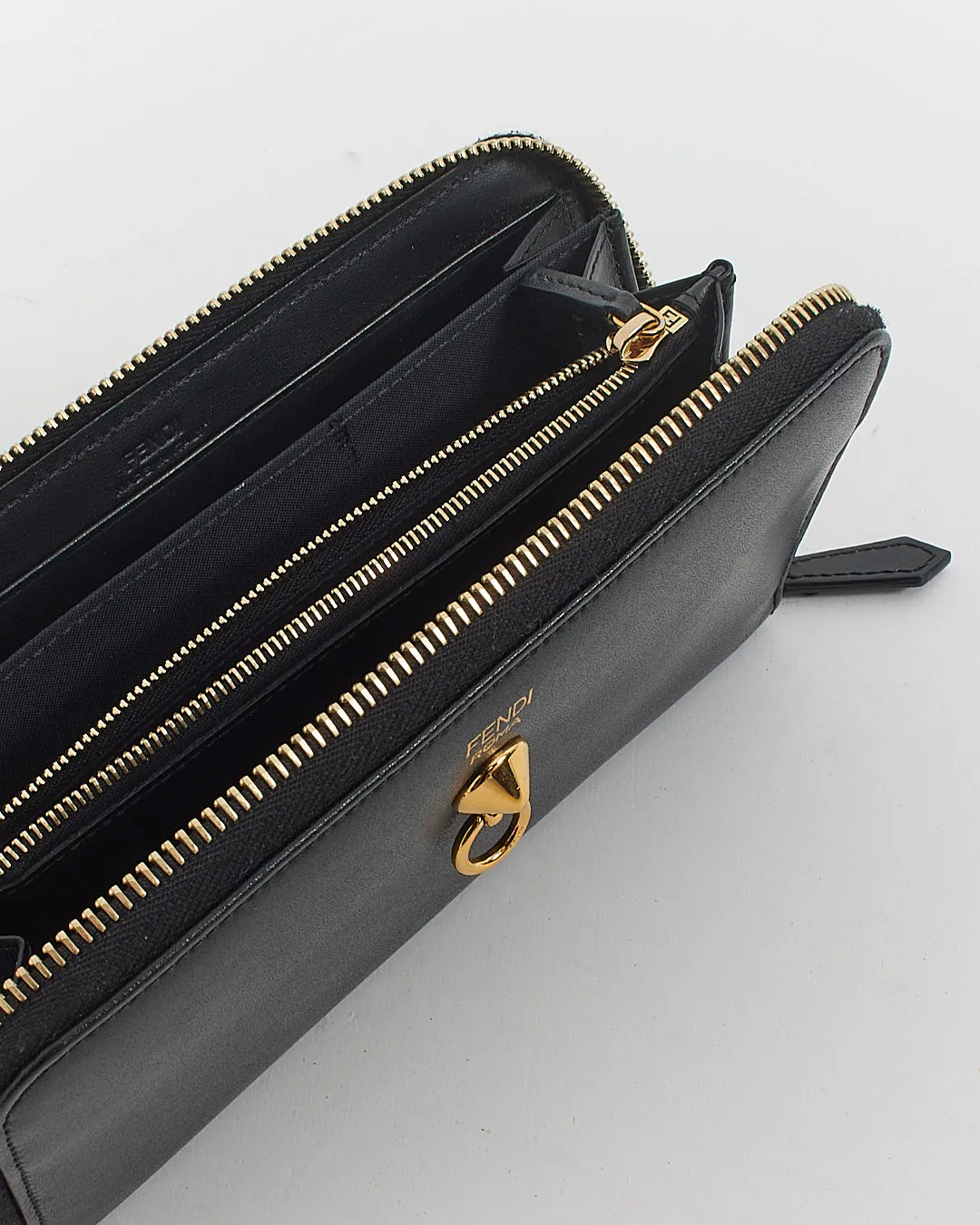 Fendi Black Leather By The Way Zip Around Wallet