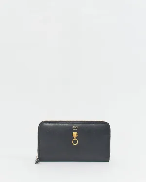 Fendi Black Leather By The Way Zip Around Wallet
